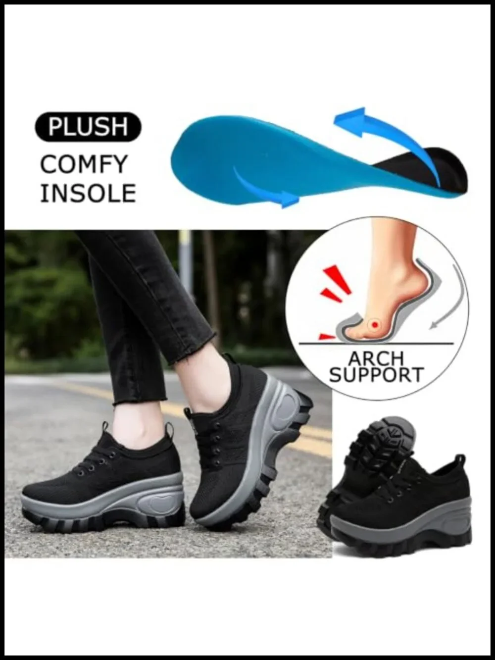 Women's Chunky Platform Wedge Sneakers Orthopedic Knit Breathable Walking Shoes